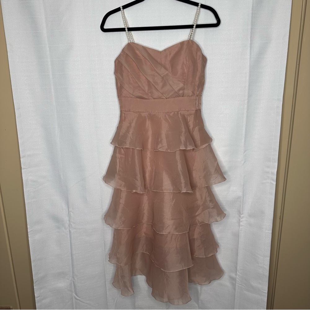DVC Dolce Vita Collection tiered ruffle dress neutral pearl straps girlhood